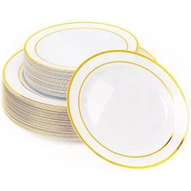 Imagem de Kit 30 Convidados - Pratos Descartáveis De Luxo Borda - Gold