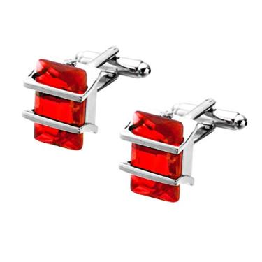 Imagem de Abotoaduras retangulares requintadas de cristal Fashion Bullet Abotoaduras Cristal Gem Pedra Abotoaduras Vermelho