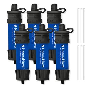 Imagem de NatureNova Mini Filtro de Água Sistema de Filtragem de Água de Emergência Portátil Caminhadas Camping Palha Equipamento de Sobrevivência Preparação para Emergências (Azul, Pacote com 6)