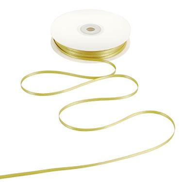 Imagem de HUIHUANG Fita fina dourada 1/20.3 cm fita de cetim de cor sólida contínua 100 jardas fita de pano pequena dupla face para artesanato embrulho de presente DIY arcos buquê etiqueta de presente enfeites