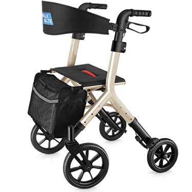Imagem de WALK MATE Andador Rollator Para Idosos Mais Alto 5,3~7 Pés Com Assento Ajustável Em Altura, Rodas De 10 Polegadas Caminhantes Ocultos Em Arame Design Dobrável Compacto Leve Mobilidade Auxiliar De Ca