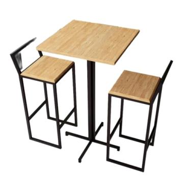Imagem de Conjunto Mesa Alta Bar Bistrô Quadrada 2 Banquetas Confort Pinus Industrial Black