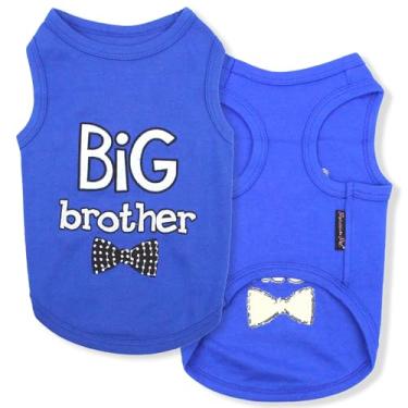 Imagem de Parisian Pet Camiseta para cachorro com palavras bordadas "Big Brother" - respirável, algodão, colete para animais de estimação sem mangas - roupas azuis para cães de tamanho médio, M