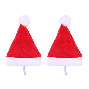 Imagem de DALJIAFA Chapéus de Papai Noel de pelúcia Cão Gato Vermelho Bonés de Natal Feliz Chapéus Deluxe Chapéu Ajustável 3D Cosplay Acessórios Forro Confortável Chapéus Macios Bonitos Decorações de Festas de Festas, Vermelho, 2