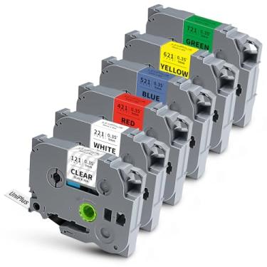 Imagem de UniPlus Compatível com Brother Tze-221 Tze-121 Tze-421 Tze-521 Tze-621 Tze-721 Tz Fita 9 mm 0,91 cm Fita para P Touch PTD200 PTD210 PTH110 PTD220 PTD600 PTD4000 AD, pacote com 6