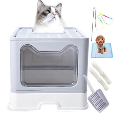 Imagem de Caixa de areia extra grande com tampa caixa de areia grande coberta para gatos caixa de gato fechada com tampa entrada superior com colher