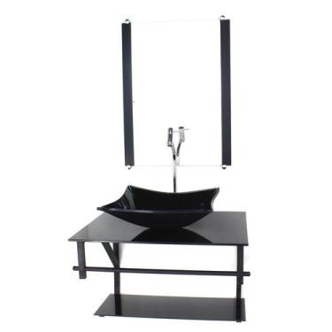 Imagem de Gabinete de vidro para banheiro 60cm ap cuba retangular  preto full co
