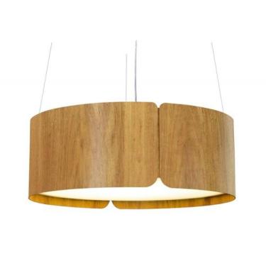 Imagem de Lustre Pendente Redondo 60x21cm Cilíndrico 5xE27 Em Madeira - FOXLustr