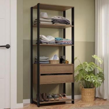 Imagem de Guarda-Roupa Closet Modulado 2 Gavetas 4 Prateleiras 70cm Rustic/Preto