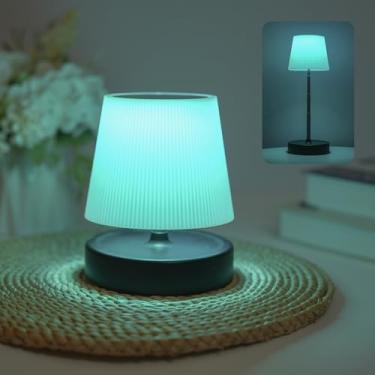 Imagem de Lâmpada de Mesa LED, Luz de Controle de Controle Touch Luz de Mesa Ajustável Com Abajur Plice Branco para a Cabeceira do Quarto, 8 Cores 2 Modos Dinâmicos, Bateria de 2400mAh (Rgb)