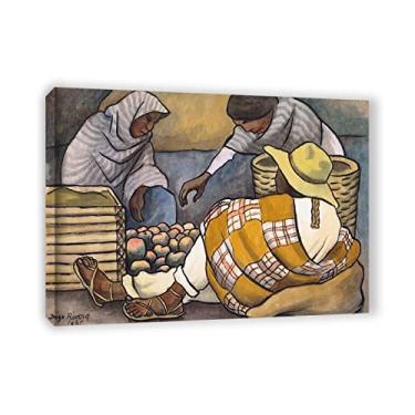 Imagem de Diego Rivera reprodução em tela pinturas famosas impressão em tela (suporte de frutas, 1941) pronto para pendurar arte de parede imagens de flores para decoração de sala de estar 20 x 28 cm (8 x 11