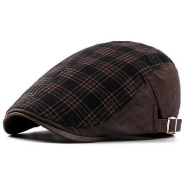 Imagem de Boina Clássica Xadrez Viseira Plana Bordada Retro Moda Outono Inverno 