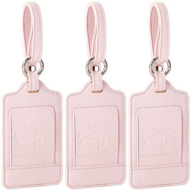 Imagem de Etiquetas de Bagagem Teskyer (3 Unidades) - Couro PU Premium Rosa Clar