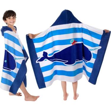 Imagem de Toalha de banho de praia com capuz para crianças, 76 cm x 127 cm, toalha de banho de algodão puro macio para crianças de 3 a 10 anos, poncho absorvente de toalha grande para meninos e meninas