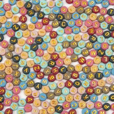 Imagem de Luyoaozy 1000 peças 4 x 7 mm contas redondas de acrílico colorido com letras douradas alfabeto para fazer joias pulseiras de amizade (ouro)
