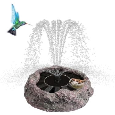 Imagem de TIANCENTRAL H Fontes de banho solares para pássaros, painéis de alta eficiência, fonte de banho de pássaros, 5 tipos de spray, fonte de água, design realista de rocha ideal para entusiastas de jardim