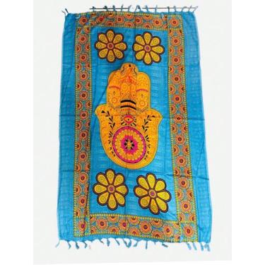 Imagem de Canga estampada indiana mão laranja flores - Kiara Brazil, Azul, UN