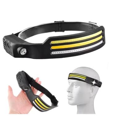 Imagem de Lanterna de Cabeça LED com 3 Fitas Recarregável USB Tipo-C 500 Lúmens com Sensor e Iluminação Potente para Trilhas, Camping e Trabalhos Noturnos