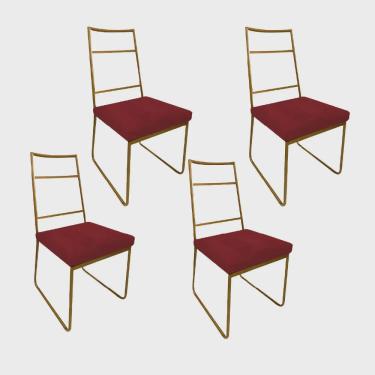 Imagem de Kit 04 Cadeiras Sala de Jantar Escritório Office Stark Industrial Ferro Dourado Sintético Vermelho - Ahz Móveis