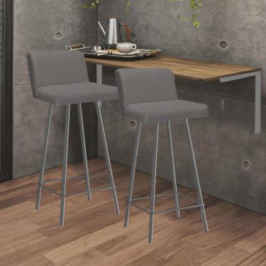 Imagem de Kit Mesa Suspensa de Parede Fixa mdf Rústico + 2 Banquetas Lexi Ferro Cinza Corino Cinz...