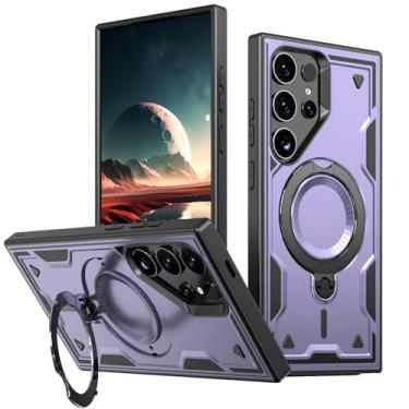 Imagem de HPQWN Para S24 Ultra Ring Holder Magnetic Case Carregamento sem fio Armor Cover (Para S24 Ultra/Roxo)