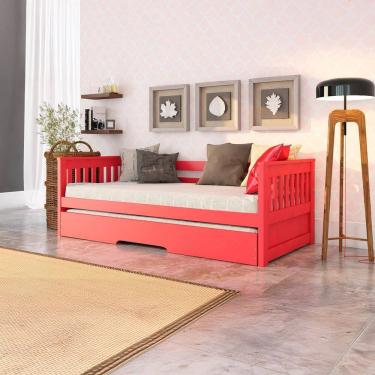 Imagem de Bicama Solteiro Mission Estilo Sofá em Madeira Maciça/mdf Vermelho