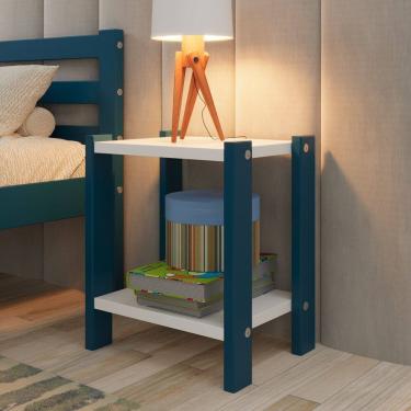 Imagem de Mesa de Cabeceira em Madeira Maciça Linna Azul/Branco