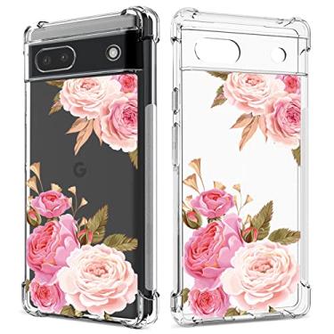 Imagem de GREATRULY Capa transparente floral para pixel 6a para mulheres/meninas, capa de telefone bonita para Google Pixel 6a, design de flor fino macio transparente à prova de queda TPU capa protetora de silicone, FL-K