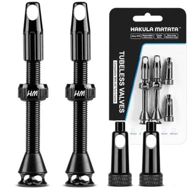 Imagem de HAKULA MATATA Haste de válvula Presta sem câmara de 44 mm, hastes de válvula de pneu sem câmara de liga super leve com tampas, ferramenta de remoção de núcleo integrada, serve na maioria dos aros de