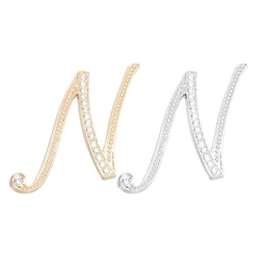 Imagem de PATIKIL Broche de letra, 2 peças letra N broches de strass metal cristal alfabeto A-Z broche de lapela para mulheres joias presente terno roupas chapéu vestido casaco artesanato, ouro prata, length