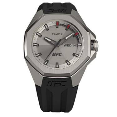 Imagem de Timex Relógio masculino UFC Pro 44 mm - pulseira preta prateada com mostrador prateado, Preto