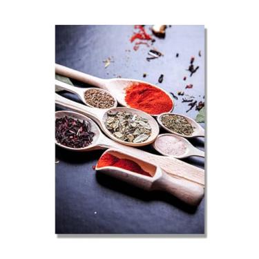 Imagem de Arte de parede colorida em tela para especiarias e colher de tempero | Decoração de cozinha vintage | Arte moderna para casa e sala de jantar (especiarias mistas 16). 50 x 70 cm - 19,6 x 27,5 pol sem