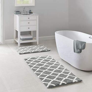 Imagem de Madison Park Bittman Tapete de banheiro reversível de microfibra tufada, 61 x 152 cm, cinza