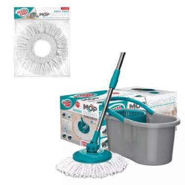 Imagem de Mop Giratório Fit 5010 Esfregão Cabo Inox 3 Em 1 + Refil Microfibra Extra Flash Limp Eficiente Casa Piso Laminado Cerâmica