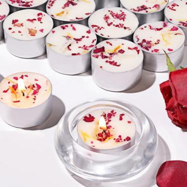 Imagem de 8 velas perfumadas de rosa, queima longa de 6H, luzes perfumadas 100% à base de cera de palma com flores secas, luzes de chá não tóxicas/sem fumaça para spa, banho, casamento
