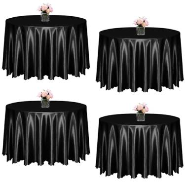 Imagem de KKJIAF Pacote com 4 toalhas de mesa redondas de cetim preto, 224 cm, sobreposição, toalha de mesa de jantar de cetim sedoso para decoração de banquetes de casamento