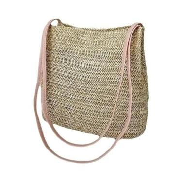 Imagem de Bolsa Feminina Grande de Palha e Tecido - Bolsa Crossbody para Verão e