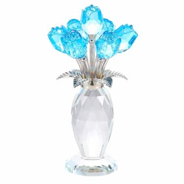 Imagem de Arikyrist Estatueta de buquê de rosas azuis do lago de cristal com vaso, presentes românticos feitos à mão para esposa, mãe, mulheres, flores de rosa de cristal, decoração de casa para o dia das mães