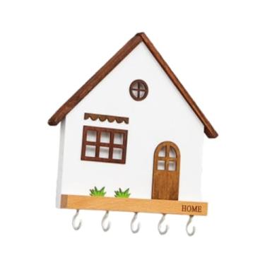 Imagem de Bothyi Chappeleiro de madeira Chapéu de chapéu 5 ganchos parede pendurada no escritório rústico de vara, Branco