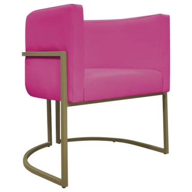 Imagem de Poltrona Decorativa Recepção Luna Corino Cores Base De Ferro Champagne Pink Corino