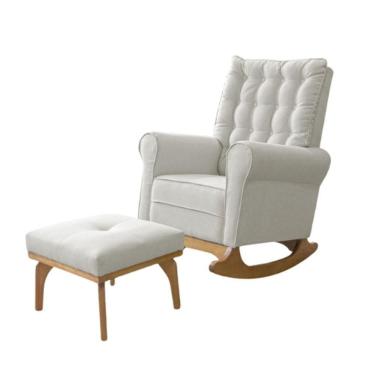 Imagem de Cadeira Poltrona De Amamentação E Balanço Páris C- Puff Linho Bege - Anjo De Casa