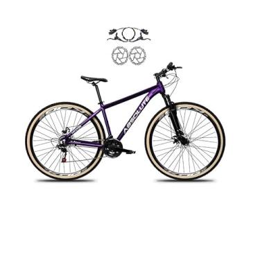 Imagem de Bicicleta Aro 29 Absolute Nero 5 24v Cabos Internos Alumínio Freios a Disco Hidraulico Garfo Suspensão com Pneu Faixa Bege (Roxo, 19)