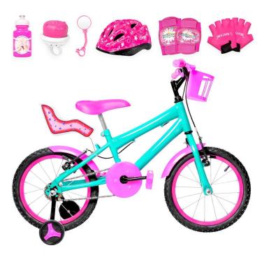 Imagem de Bicicleta Aro 16 Alumínio + Kit Premium Verde Água E Pink