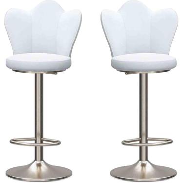 Imagem de Bancos de barra de restaurante Conjunto de 2, cadeira de rotação de veludo com apoio de pé prateado e base redonda, bancada moderna da ilha de cozinha ajustável, branco
