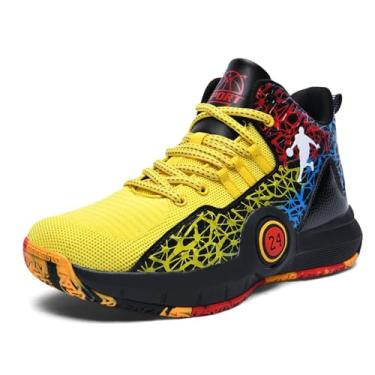 Imagem de Bolognifi Tênis de basquete masculino com malha respirável e aderência durável, adequado para esportes casuais profissionais Equipamento de basquetebol(Yellow,43 BR)