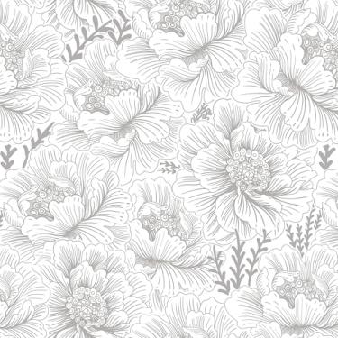 Imagem de GloryTik Papel de parede floral Peel and Stick Boho Contact Paper 43.9 cm x 998.2 cm cinza e branco autoadesivo removível papel de parede moderno para quarto e banheiro
