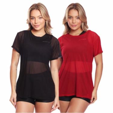 Imagem de Kit 2 Blusa Manga Curta Tule Transparente Treino Academia Fitness - Br