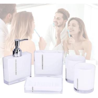 Imagem de Conjunto De Acessórios De Banheiro De Acrílico Com Suporte Para Escova De Dentes, Saboneteira, Dispensador E Copo, Conjunto De Banheiro De Resina 5 Peças Para Banheiro Moderno