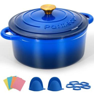 Imagem de Parmedu Panela de forno holandês de ferro fundido esmaltado de 5,5 litros com tampa, resistente, segura para forno até 260 °C e em todas as cooktops, perfeita para assar pão, ensopados, refogar e