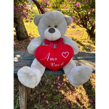 Imagem de Urso Pelúcia Grande Com Coração 50cm Presente Cores - DW Confecções, C